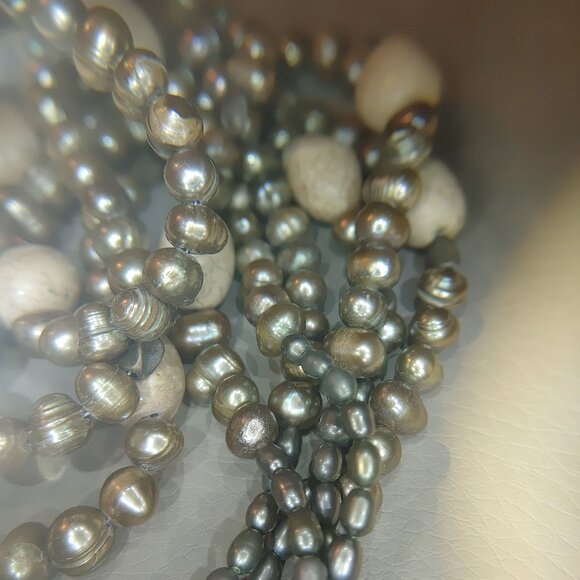 Cultured Pearl Necklace Baroque Sterling Stone Beige Cream Rock Statement Earth - Picture 6 of 16